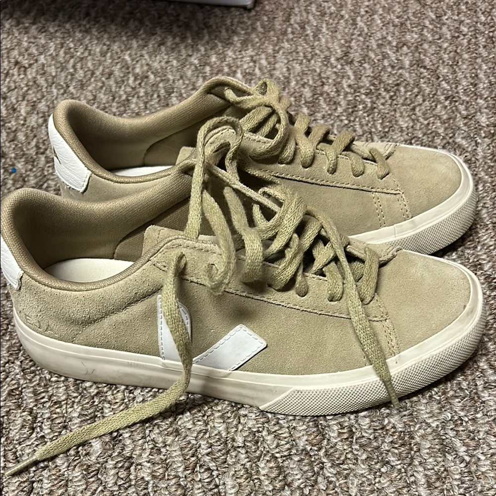 Veja Tan Suede Sneakers with White Accents